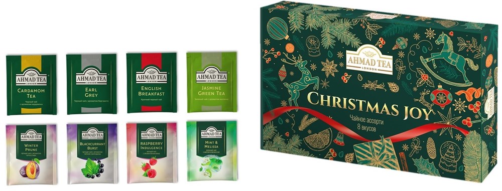 Чайное Ассорти Ahmad Tea "Christmas Joy", "Радость Рождества", пакетики в индивидуальных конвертах, 8 вкусов, (40 пакетиков
Чайное Ассорти Ahmad Tea "Christmas Joy", "Радость Рождества", пакетики в индивидуальных конвертах, 8 вкусов, (40 пакетиков