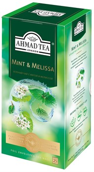 Чай "Ahmad Tea", Чай Мята-Мелиса, зёленый, в пакетиках с ярлычками в конвертах, 25х1,8гр - фото 6597