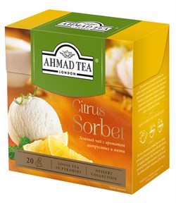 Чай "Ahmad Tea" Цитрусовый сорбет, со вкусом и ароматом цитрусовых и мяты, зелёный, листовой, в пирамидках, 20х1,8г - фото 7326