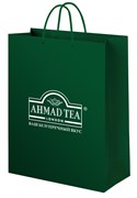 Зелёный фирменный пакет "Ahmad Tea", большой, размеры 300*400*120
