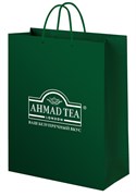 Зелёный фирменный пакет "Ahmad Tea", маленький, размеры 250*350*120